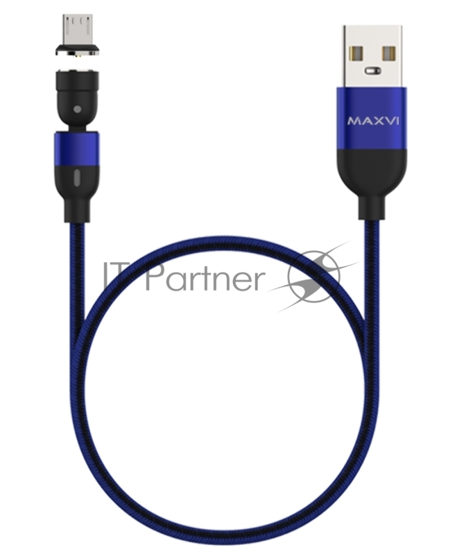 Кабель Maxvi MCm-02M blue , USB-A - MicroUSB, 2A, магнитный разъем, LED Описание: ток макс. нагрузки 2А, макс. напряжение 5V стандарт USB 2.0 длина 1.5м, нейлоновая оплетка, съемный магнитный коннектор, LED подсветка, цвет: синий