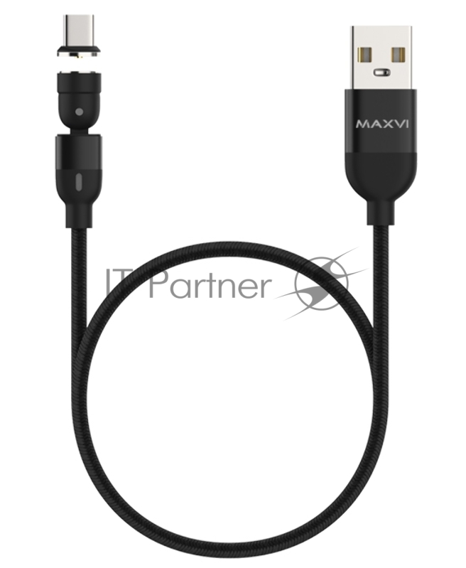 Кабель Maxvi MCm-02T black, USB-A - Type-C, 2A, магнитный разъем, LED Описание: ток макс. нагрузки 2А, макс. напряжение 5V стандарт USB 2.0 длина 1.5м, нейлоновая оплетка, съемный магнитный коннектор, LED подсветка, цвет: черный