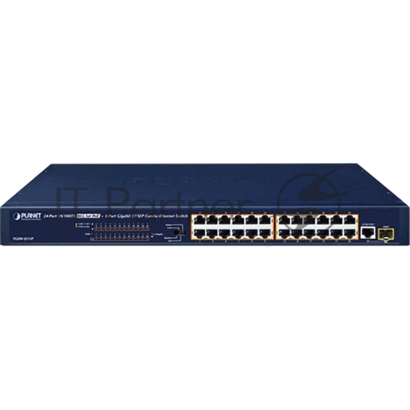Коммутатор PLANET FGSW-2511P 24-Port 10/100TX 802.3at PoE + 1-Port Gigabit TP/SFP combo Ethernet Switch (190W PoE Budget, Standard/VLAN/QoS/Extend mode)