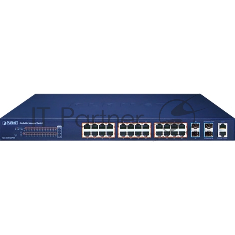 Коммутатор PLANET SGS-5240-24P4X L2+ 24-Port 10/100/1000T 802.3at PoE + 4-Port 10G SFP+ Stackable Managed Switch (370-watt PoE budget, Hardware Layer3 IPv4/IPv6 Static Routing, ERPS Ring, hardware stacking up to 6 units, IP clustering up to 16 units)