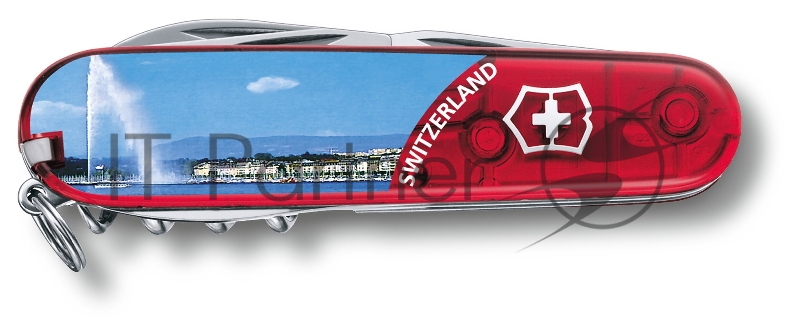 Нож перочинный Victorinox Climber Geneve (1.3703.TE4) 91мм 14функц. красный полупрозрачный/рисунок подар.коробка