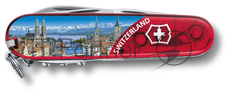 Нож перочинный Victorinox Climber Zurich (1.3703.TE5) 91мм 14функц. красный полупрозрачный/рисунок подар.коробка