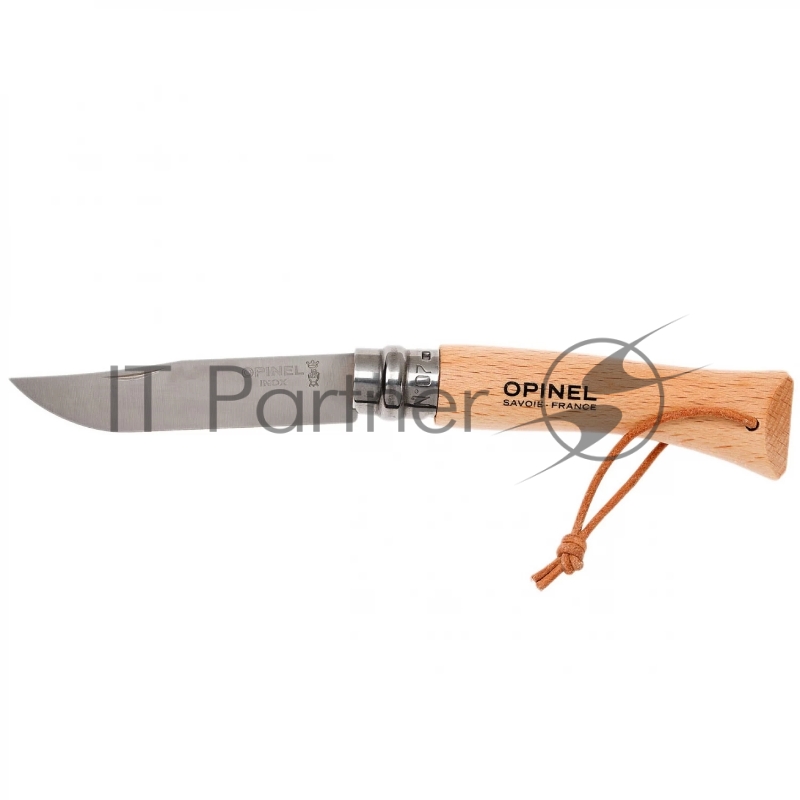 Нож Opinel №7, рукоять из бука, кожаный темляк