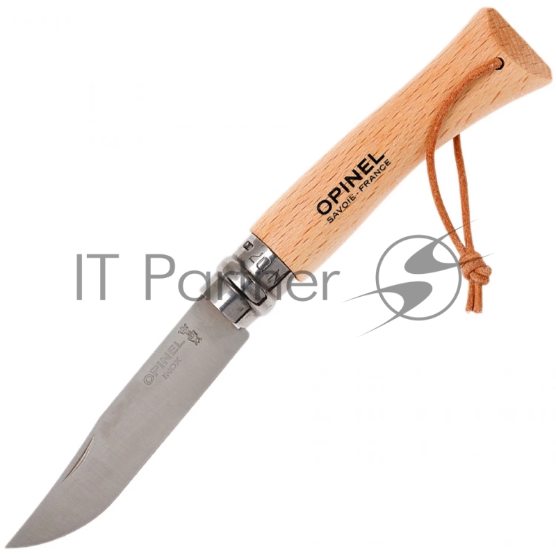 Нож Opinel №7, рукоять из бука, кожаный темляк