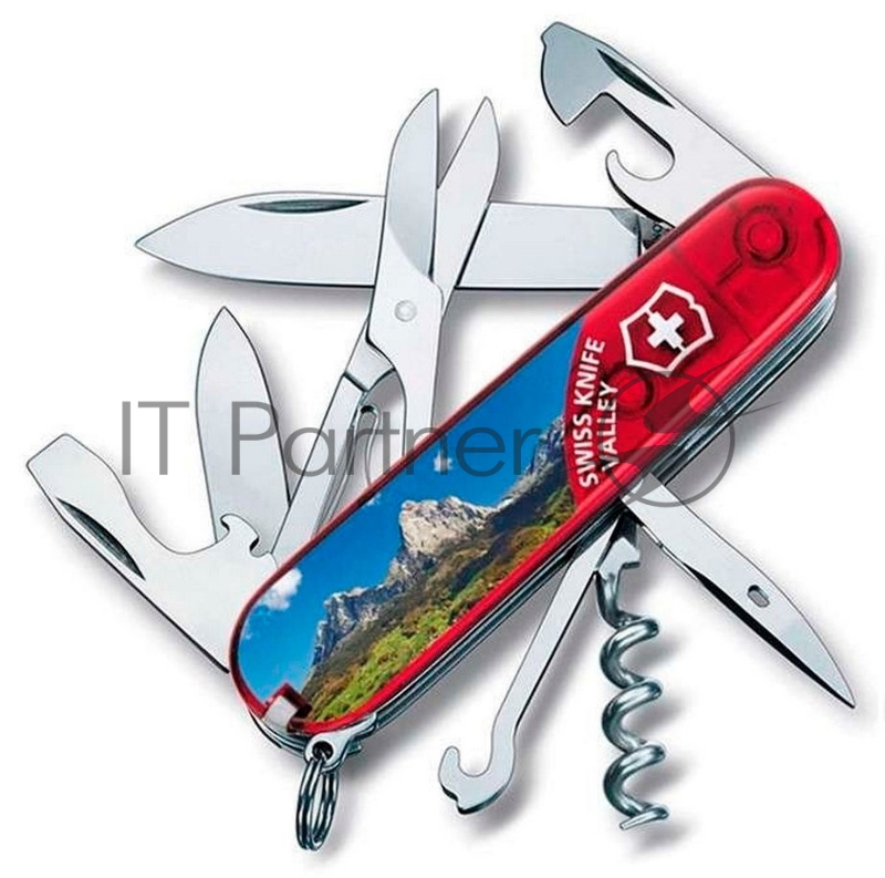 Нож перочинный Victorinox Climber Valley (1.3703.TE9) 91мм 14функц. красный полупрозрачный/рисунок подар.коробка