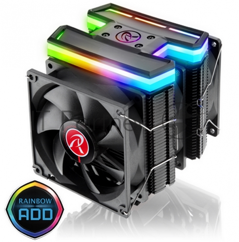 Кулер Raijintek DELOS RBW 0R10B00096 (5V Addressable RGB cable) 6*6mm Heast-pipe Dual tower desing Rainbow (Addressable) LED 9025 PWM fan *3pcs Compatible with modern INTEL/AMD CPU socket Solid and univeral monting kits TDP 200W