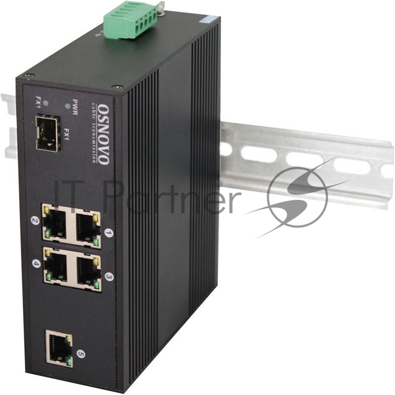 Промышленный PoE коммутатор OSNOVO на 6 портов, 4 *10/100Base-T с PoE (до 30W), 1*10/100Base-T, 1*SFP 100Base-X, суммарно PoE до 120W, БП опционально
