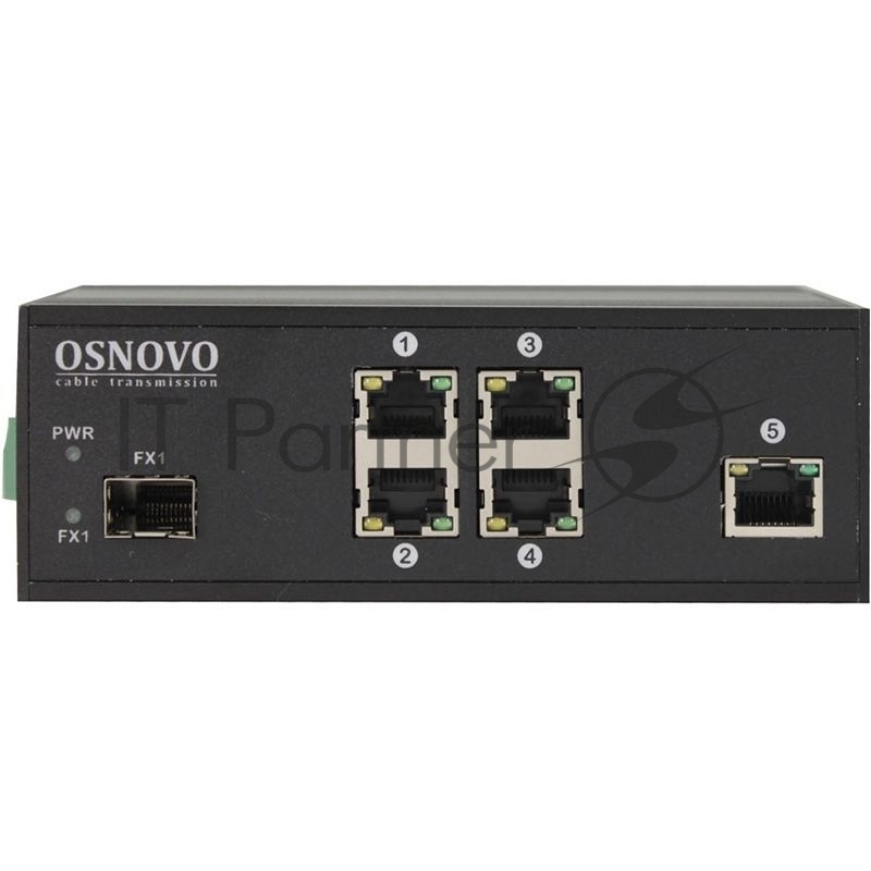 Промышленный PoE коммутатор OSNOVO на 6 портов, 4 *10/100Base-T с PoE (до 30W), 1*10/100Base-T, 1*SFP 100Base-X, суммарно PoE до 120W, БП опционально