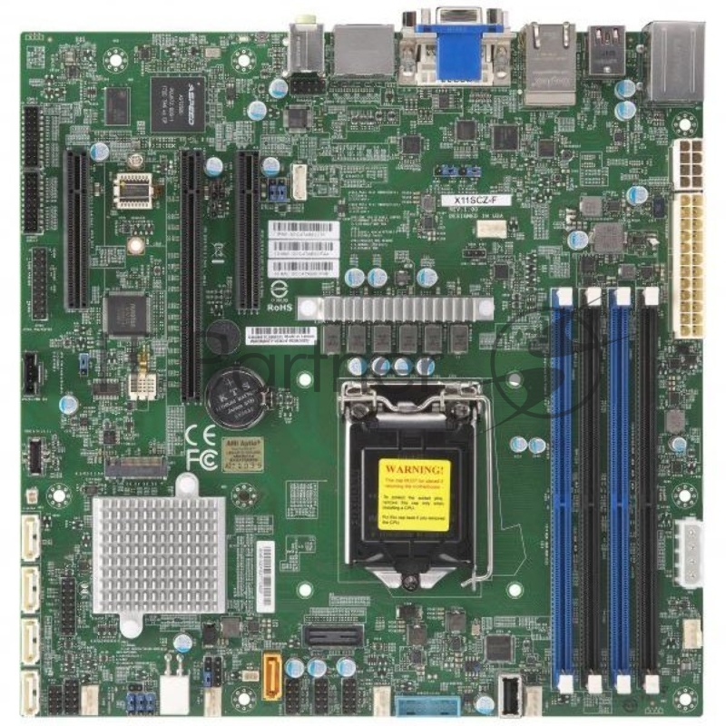 Материнская плата SuperMicro MBD-X11SCZ-F-B mainboard server Intel Core i3 CPU 1x H4 (LGA 1151), 2 RJ45 Gb LAN ports, 4x COM ports, 1 PCI E 3.0 x16, 2 PCI E 3.0 x4 (in x8 slot), C246 controller for 5 SATA3 (6 Gbps) ports RAID 0,1,5,10.