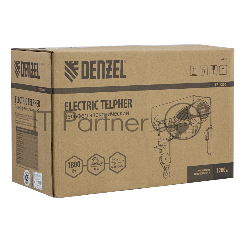 Тельфер электрический TF-1200, 1.2 т, 1800 Вт, высота 12 м, 8 м/мин// Denzel