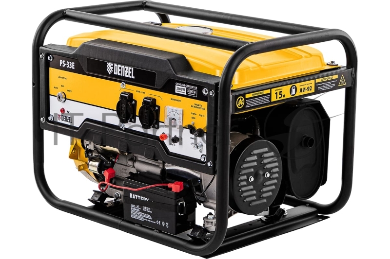 Генератор бензиновый PS-33E, 3,3 кВт, 230В, 15 л, электростартер// Denzel