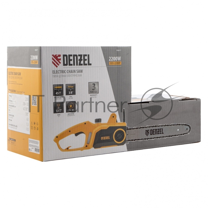 Пила цепная электрическая EDS-2200P, 2,2кВт,поперечная,шина 45см,шаг 3/8, паз 1,3мм, 63зв// Denzel