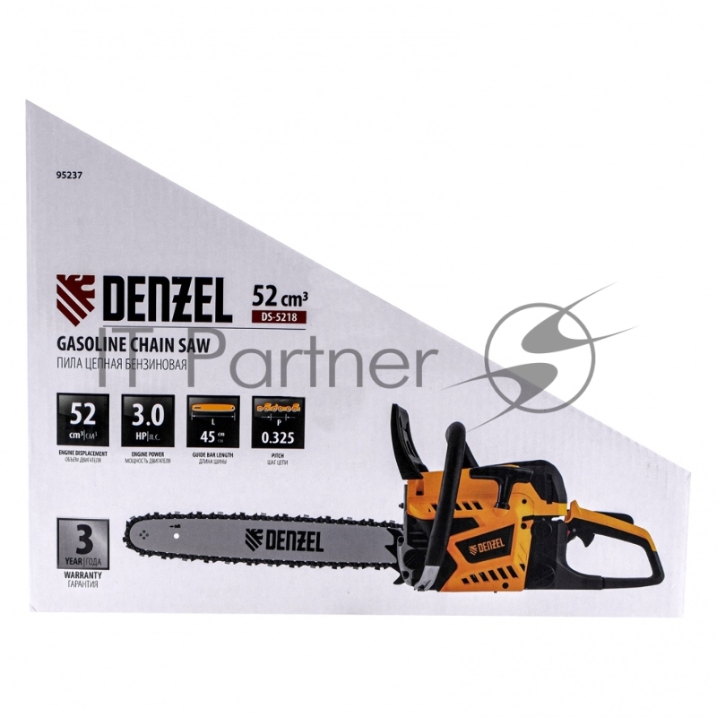 Пила цепная бензиновая DS-5218, шина 45 см, 52см3, 3 л.с., шаг 0,325, паз 1,5 мм, 72 зв// Denzel