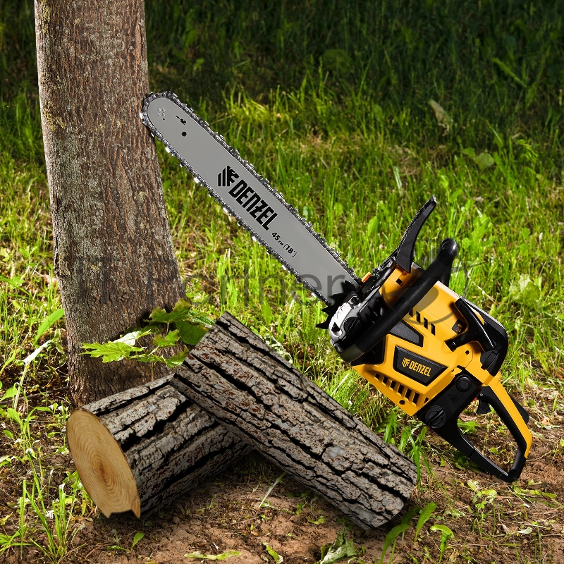 Пила цепная бензиновая DS-5218, шина 45 см, 52см3, 3 л.с., шаг 0,325, паз 1,5 мм, 72 зв// Denzel