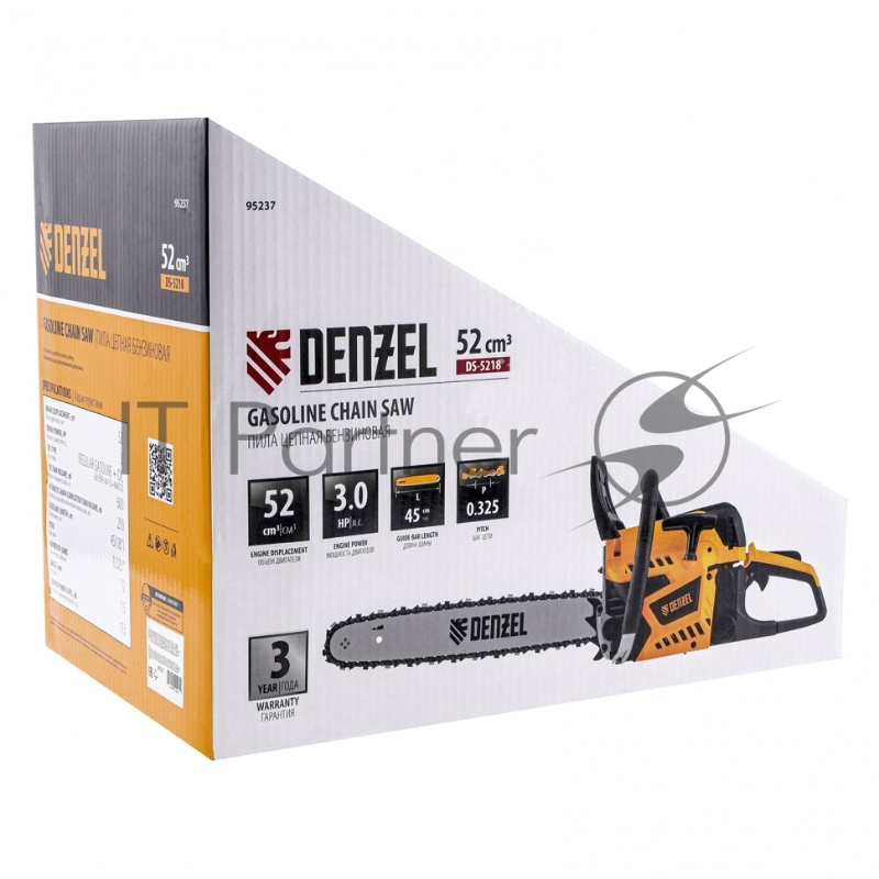 Пила цепная бензиновая DS-5218, шина 45 см, 52см3, 3 л.с., шаг 0,325, паз 1,5 мм, 72 зв// Denzel
