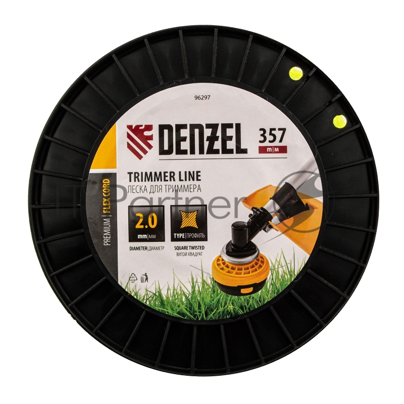 Леска для триммера витой квадрат, 2,0мм х 357м, на DIN катушке FLEX CORD// Denzel