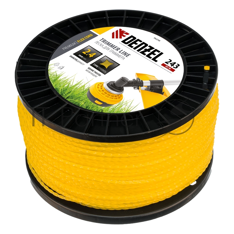 Леска для триммера витой квадрат, 2,4мм х 243м, на DIN катушке FLEX CORD// Denzel