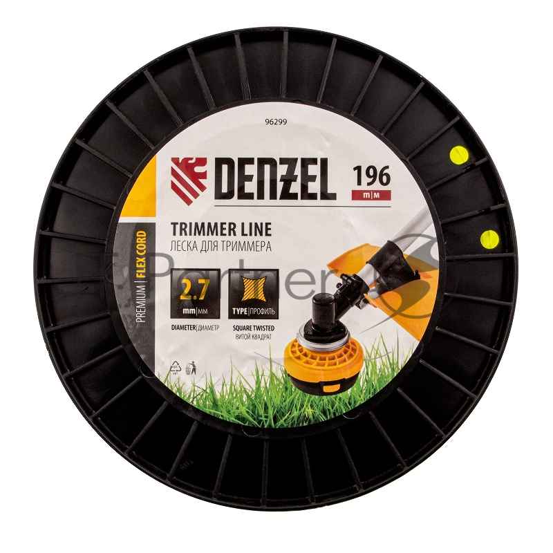 Леска для триммера витой квадрат, 2,7мм х 196м, на DIN катушке FLEX CORD// Denzel