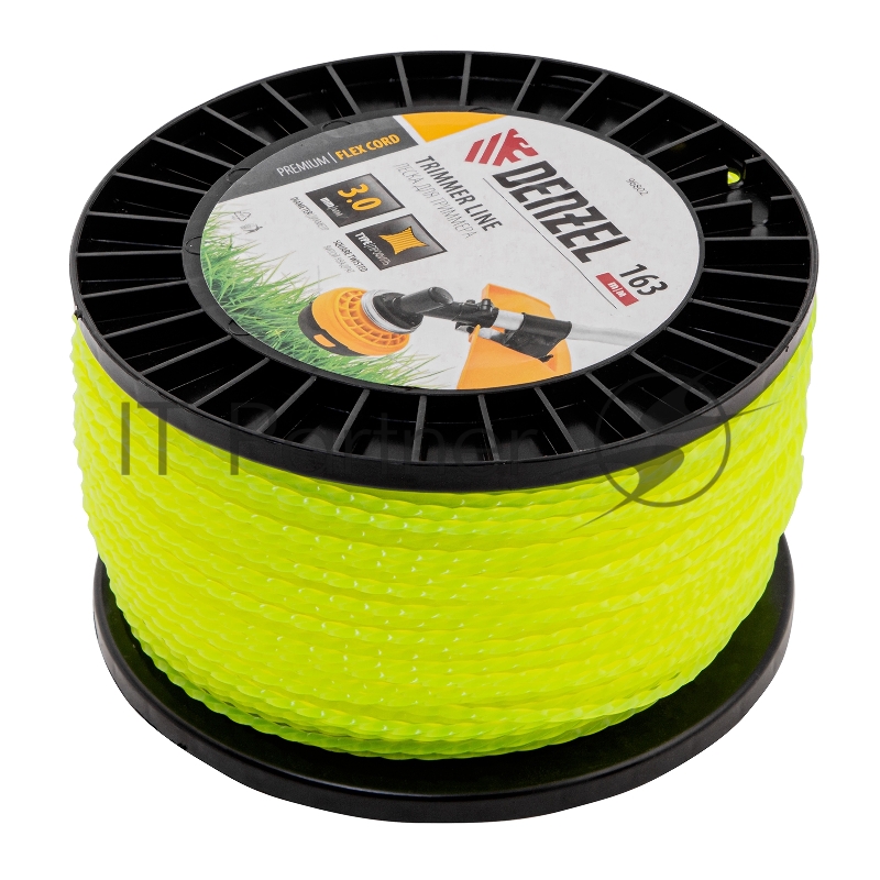 Леска для триммера витой квадрат, 3,0мм х 163м, на DIN катушке FLEX CORD// Denzel
