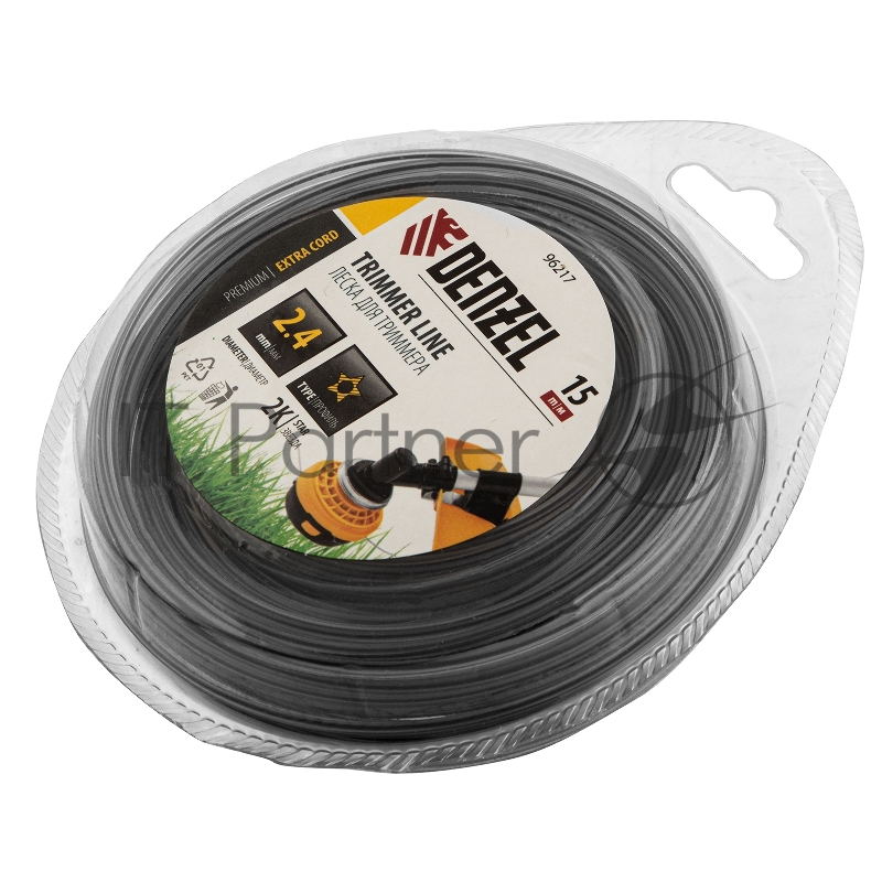 Леска для триммера двухкомпонентная звезда, 2,4мм х 15м, блистер EXTRA CORD// Denzel