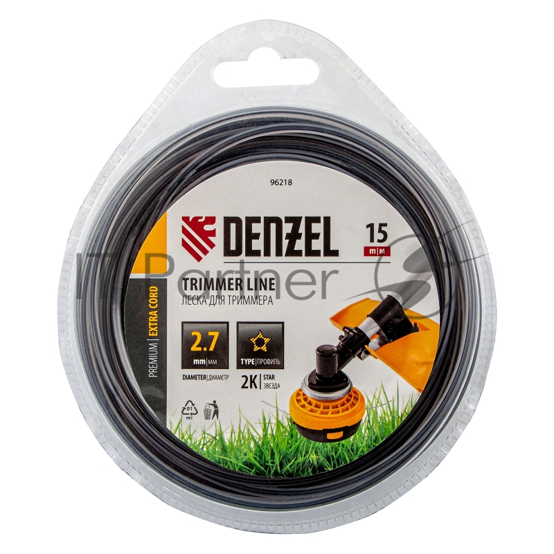 Леска для триммера двухкомпонентная звезда, 2,7мм х 15м, блистер EXTRA CORD// Denzel