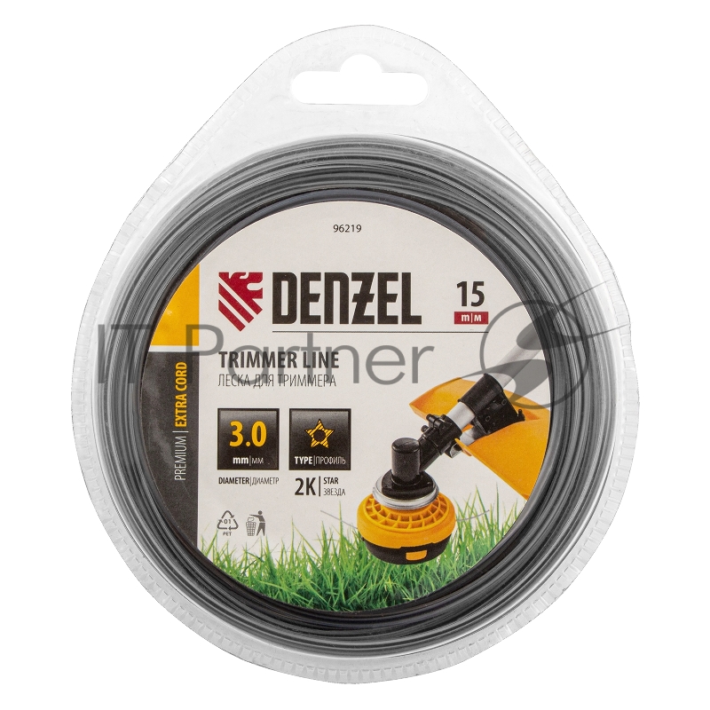 Леска для триммера двухкомпонентная звезда, 3,0мм х 15м, блистер EXTRA CORD// Denzel