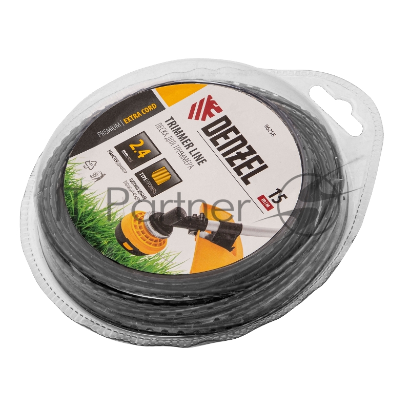 Леска для триммера двухкомпонентная зубчатый квадрат, 2,4мм х 15м, блистер EXTRA CORD// Denzel