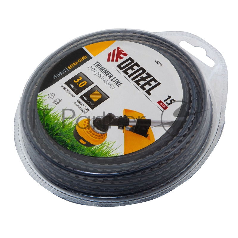 Леска для триммера двухкомпонентная зубчатый квадрат, 3,0мм х 15м, блистер EXTRA CORD// Denzel