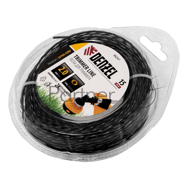 Леска для триммера двухкомпонентная эллипс, 2,0мм х 15м, блистер EXTRA CORD// Denzel