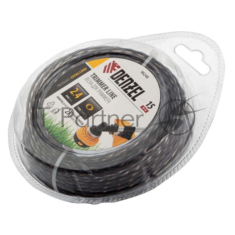 Леска для триммера двухкомпонентная эллипс 2,4мм х 15м, блистер EXTRA CORD// Denzel