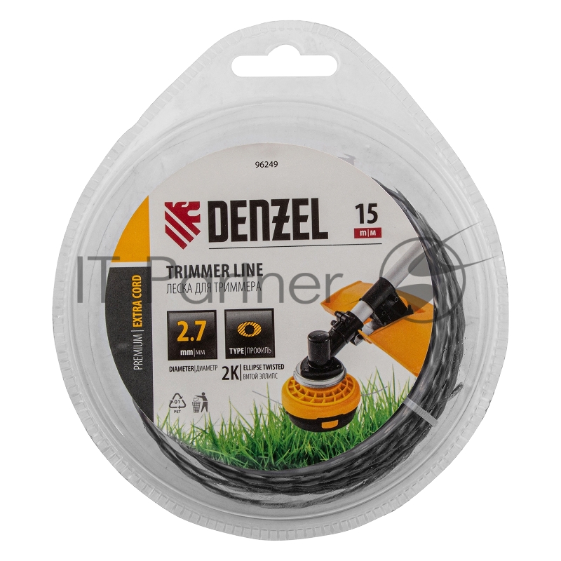 Леска для триммера двухкомпонентная эллипс, 2,7мм х 15м, блистер EXTRA CORD// Denzel
