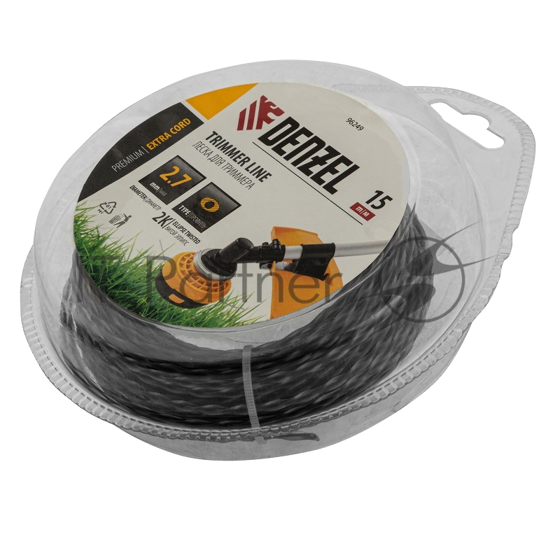 Леска для триммера двухкомпонентная эллипс, 2,7мм х 15м, блистер EXTRA CORD// Denzel