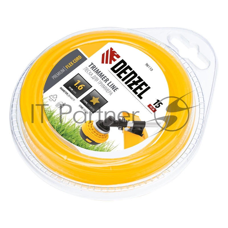 Леска для триммера звезда 1,6 мм х 15 м, блистер FLEX CORD// Denzel