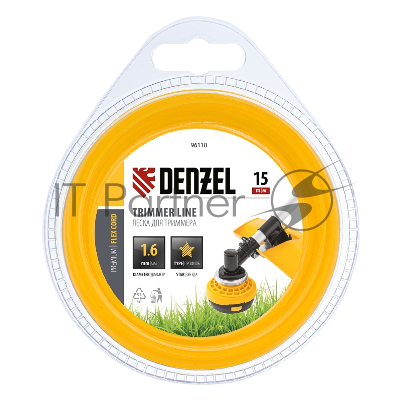 Леска для триммера звезда 1,6 мм х 15 м, блистер FLEX CORD// Denzel