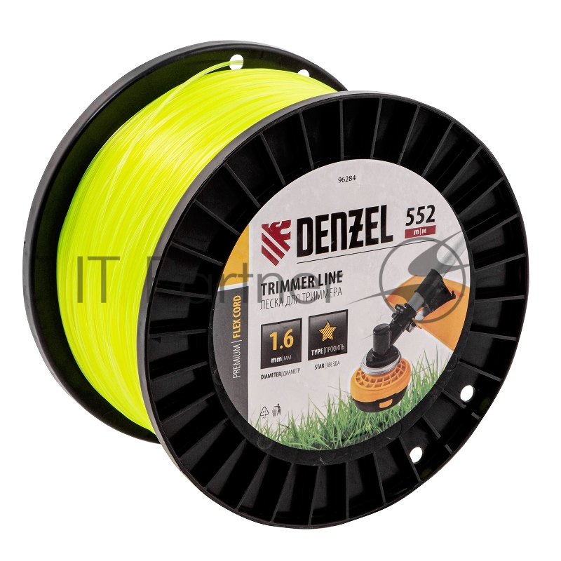 Леска для триммера звезда, 1,6мм х 552м, на DIN катушке FLEX CORD// Denzel