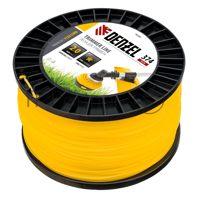 Леска для триммера звезда, 2,0мм х 374м, на DIN катушке FLEX CORD// Denzel