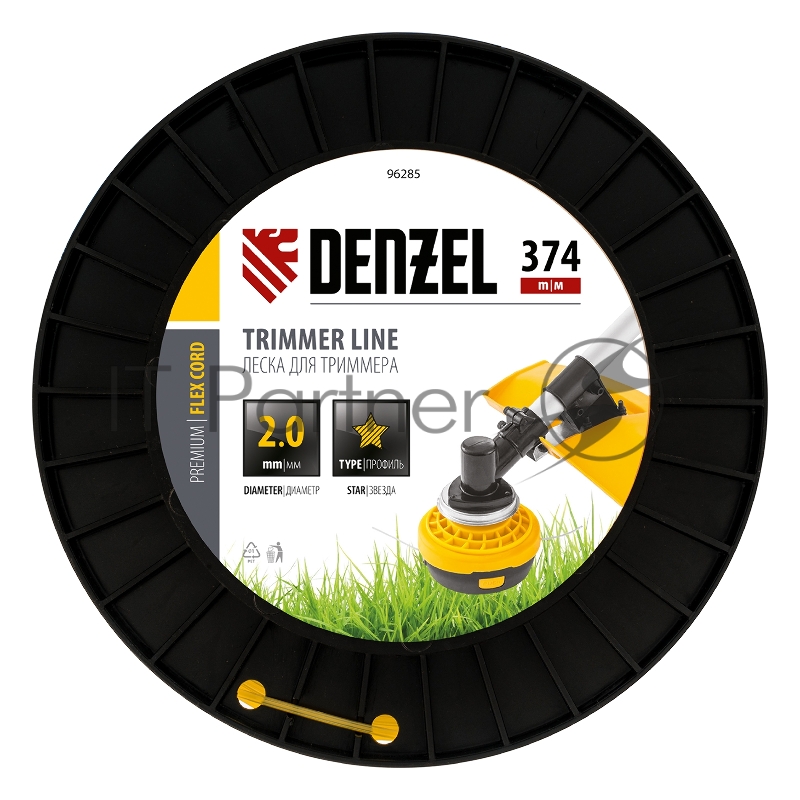 Леска для триммера звезда, 2,0мм х 374м, на DIN катушке FLEX CORD// Denzel