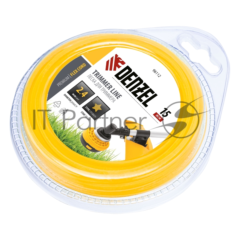 Леска для триммера звезда 2,4 мм х 15 м, блистер FLEX CORD// Denzel