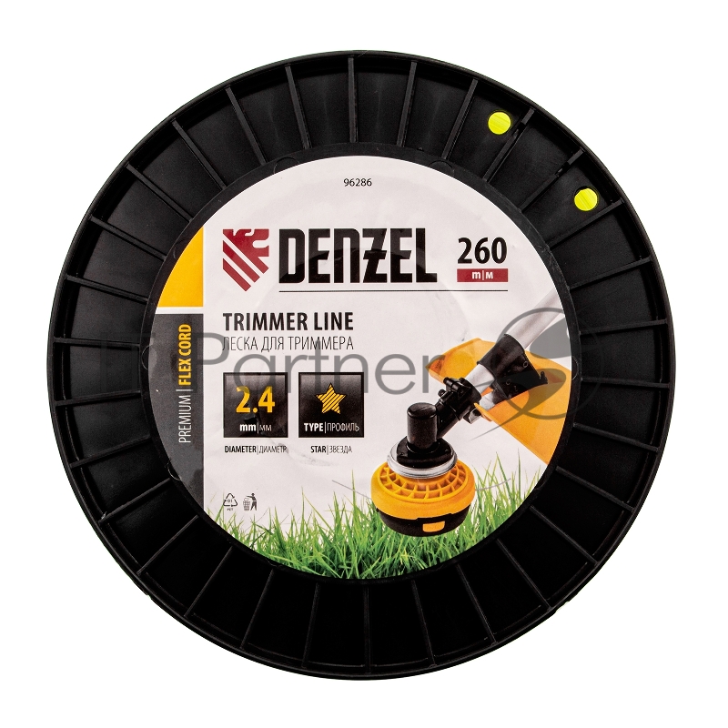 Леска для триммера звезда, 2,4мм х 260м, на DIN катушке FLEX CORD// Denzel