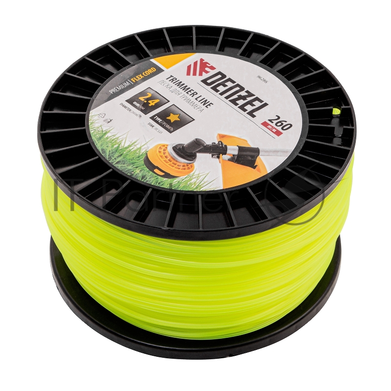 Леска для триммера звезда, 2,4мм х 260м, на DIN катушке FLEX CORD// Denzel
