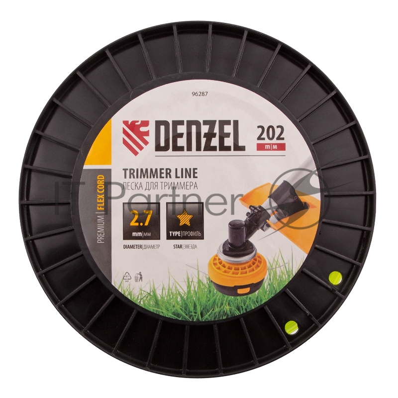 Леска для триммера звезда, 2,7мм х 202м, на DIN катушке FLEX CORD// Denzel