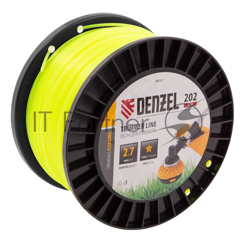 Леска для триммера звезда, 2,7мм х 202м, на DIN катушке FLEX CORD// Denzel