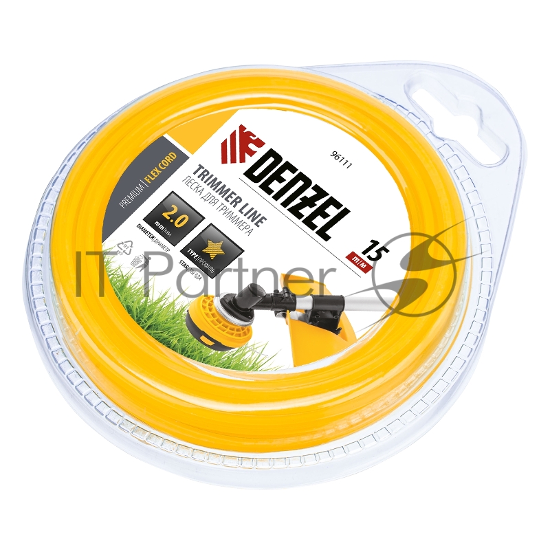 Леска для триммера звезда 2 мм х 15 м, блистер FLEX CORD// Denzel