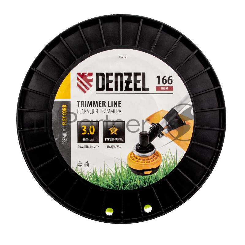 Леска для триммера звезда, 3,0мм х 166м, на DIN катушке FLEX CORD// Denzel