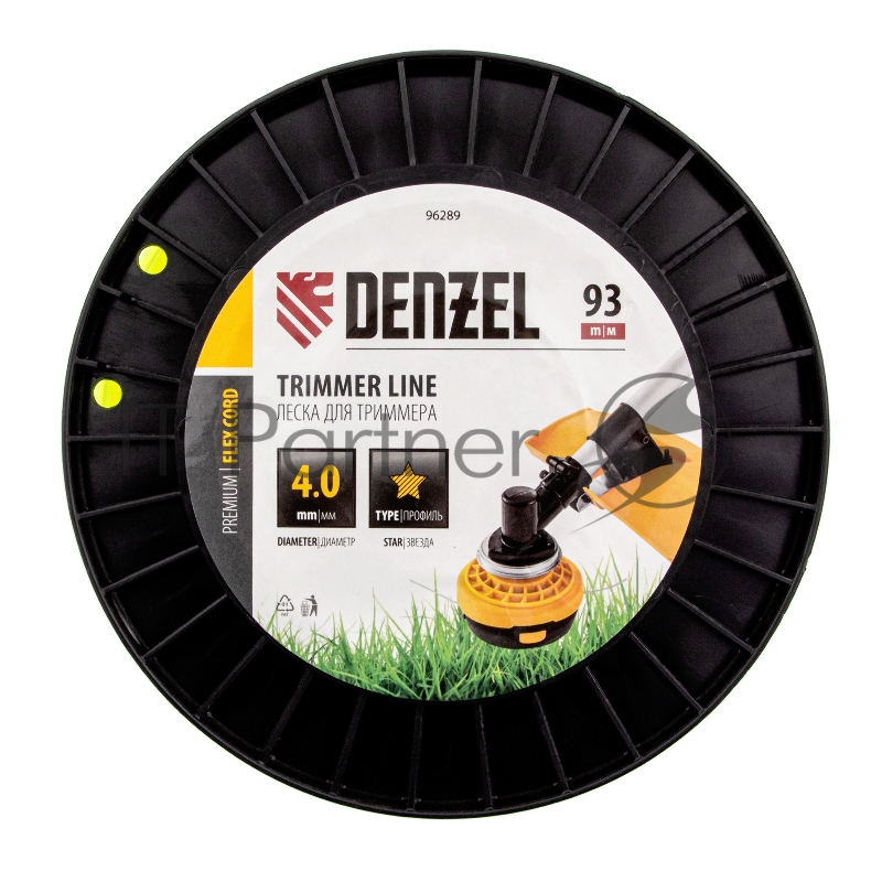 Леска для триммера звезда, 4,0мм х 93м, на DIN катушке FLEX CORD// Denzel