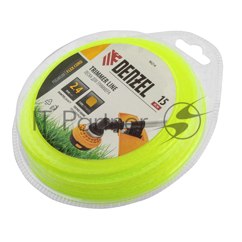 Леска для триммера зубчатый квадрат, 2,4мм х 15м, блистер FLEX CORD// Denzel