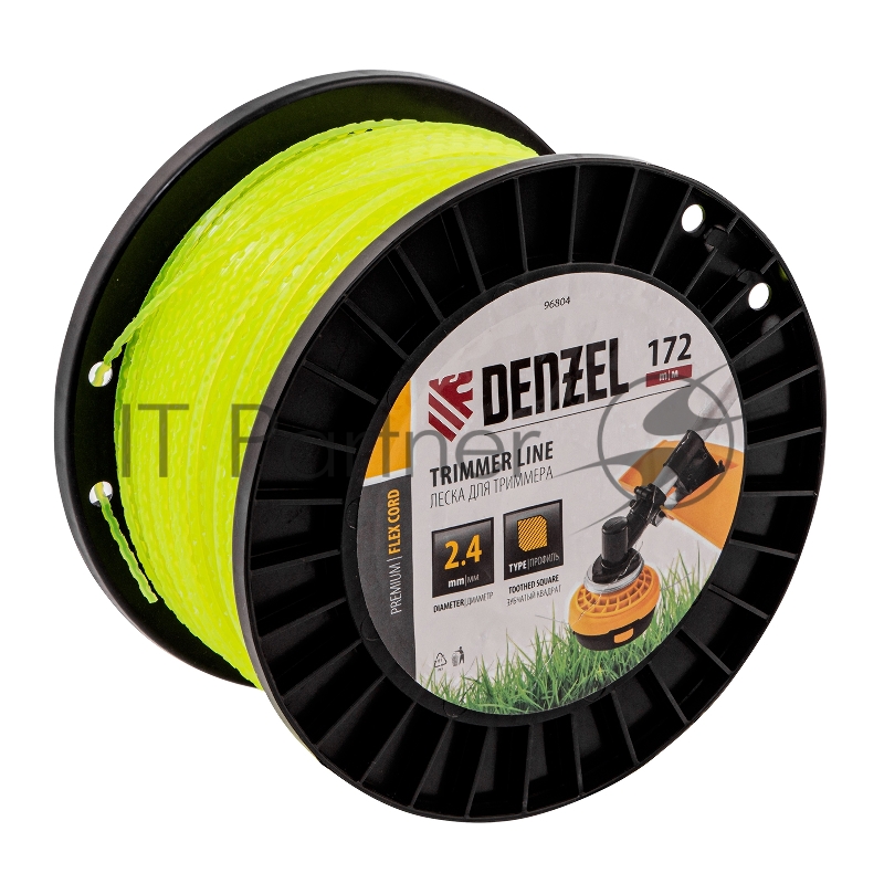 Леска для триммера зубчатый квадрат, 2,4мм х 172м, на DIN катушке FLEX CORD// Denzel