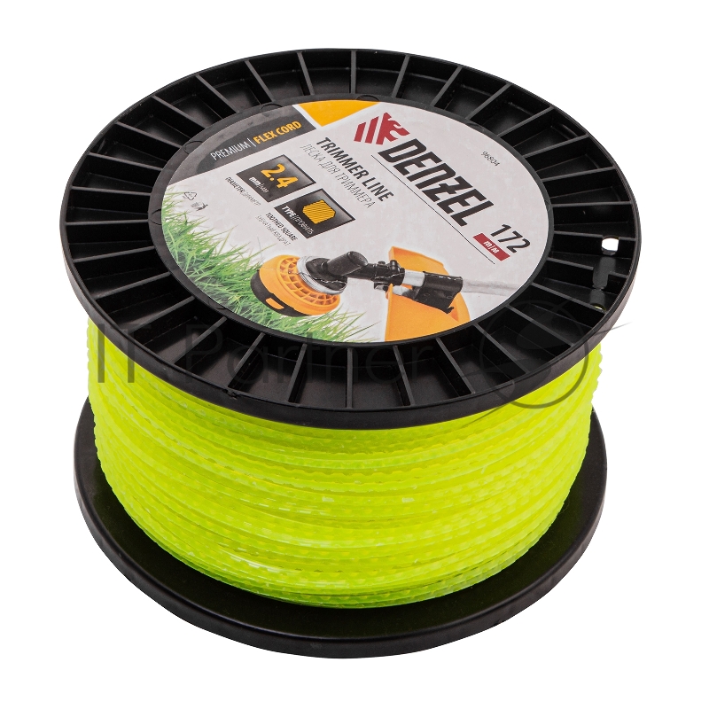 Леска для триммера зубчатый квадрат, 2,4мм х 172м, на DIN катушке FLEX CORD// Denzel