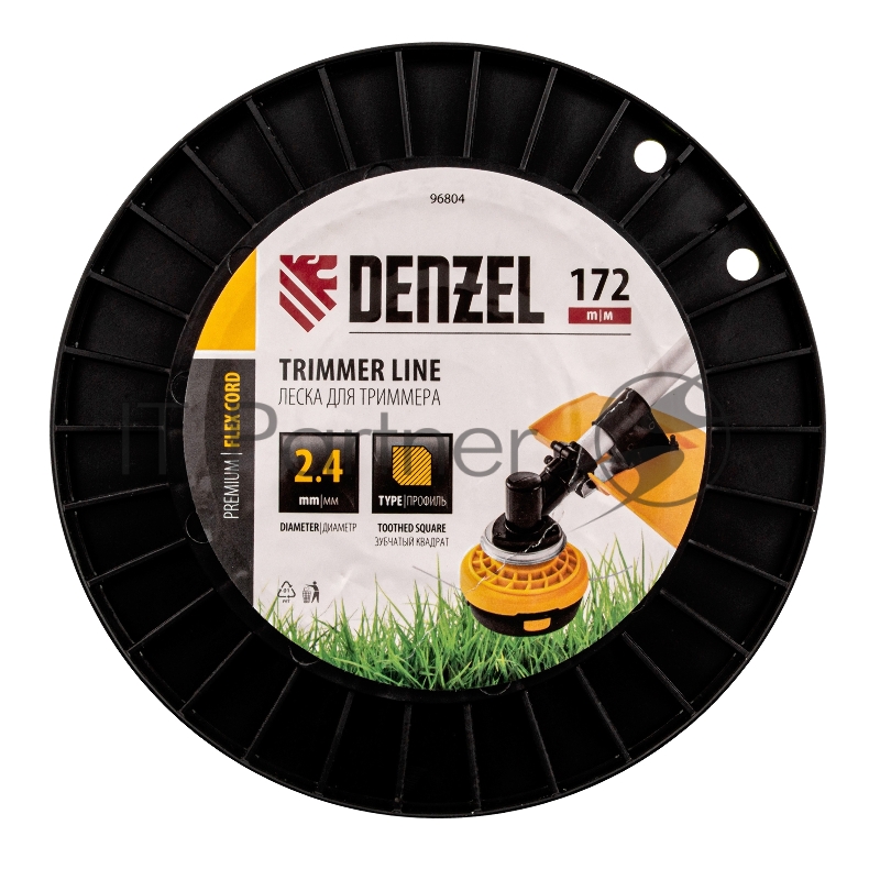 Леска для триммера зубчатый квадрат, 2,4мм х 172м, на DIN катушке FLEX CORD// Denzel