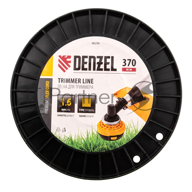 Леска для триммера квадрат 1,6мм х 370м, на DIN катушке FLEX CORD// Denzel
